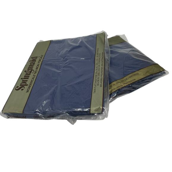 Springmaid Wondercale No-Iron Twin Sheets Navy Pinafore Solids New Old Stock NIP - Picture 2 of 11